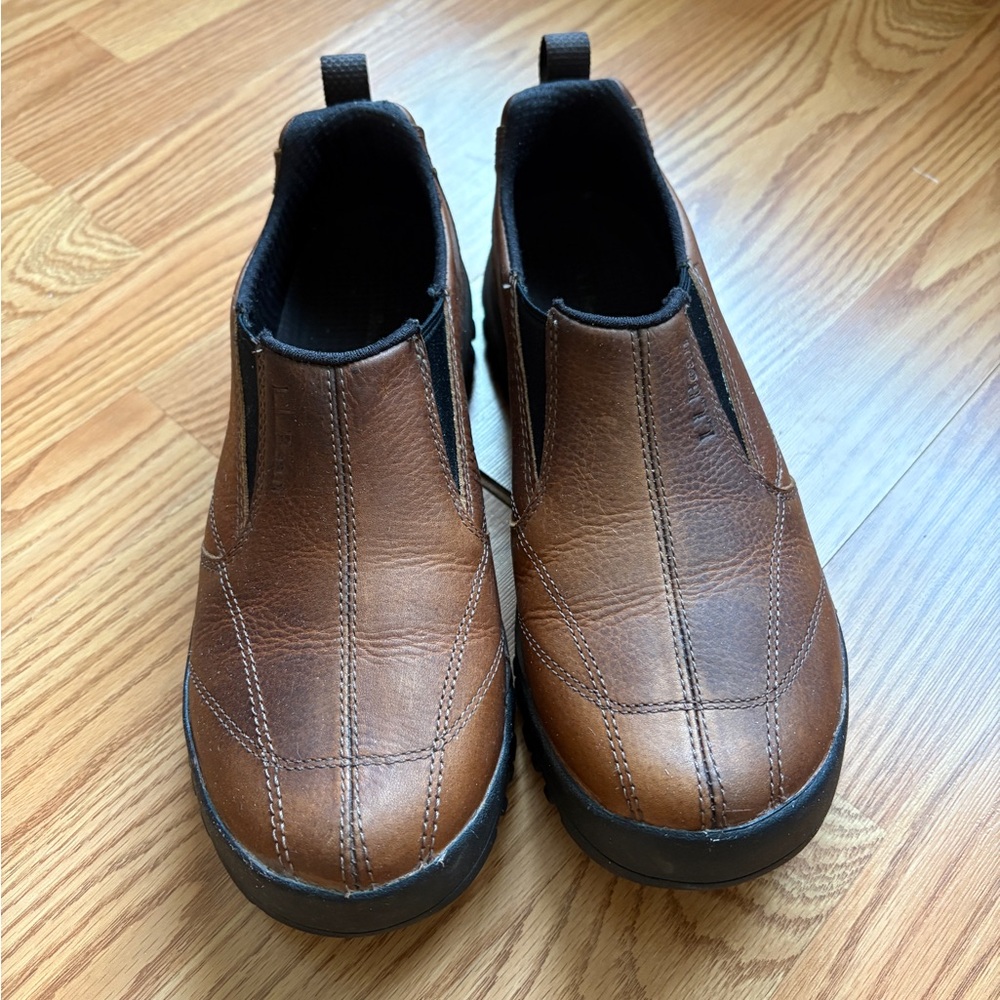 Mens L.L. Bean Brown Leather Slip-On Shoes, SIZE 8 Medium